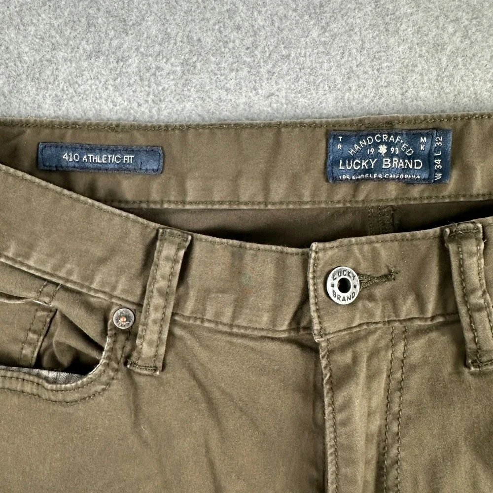 Lucky Brand Pants Mens 34x32 Brown 410 Athletic Fit Casual Chino Cotton Preppy - Picture 3 of 14